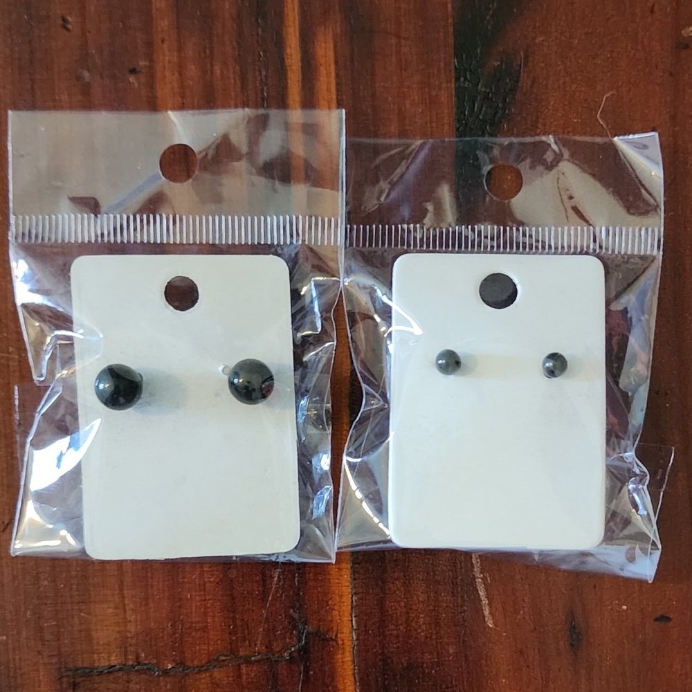 3 pairs - Black and Silver Minimalist Ball Stud Earrings
